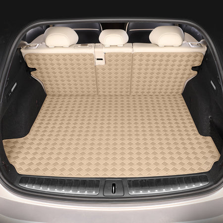 CarMatWorld Custom Car Boot Liners 3x3 Diamond Waterproof Boot Liners 7 Seats / Cargo Mat + Back Cover / Beige